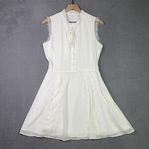 Tularosa White Sleeveless Tie Neck Lace Trim Fit & Flare‎ Dress Women's Small